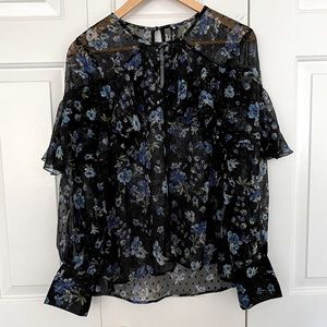 Sheer floral ruffle blouse